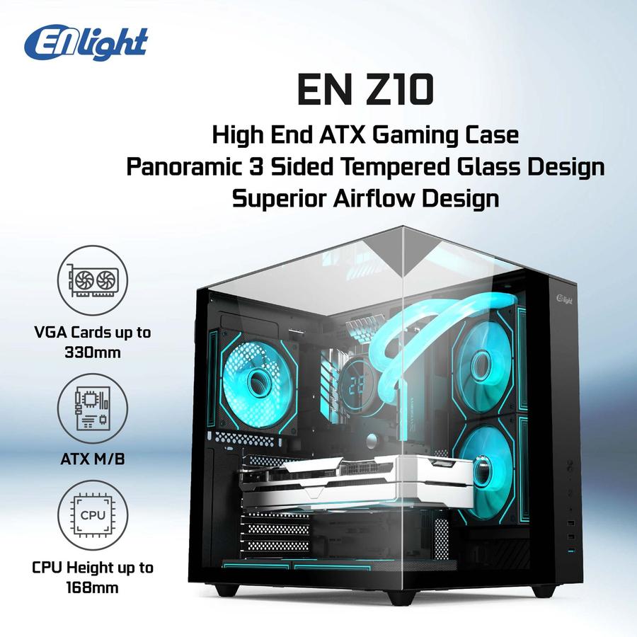 CASE ENLIGHT EN Z10 ATX TG Black ENZ10 CASING PC KOMPUTER no fan - Gambar 2