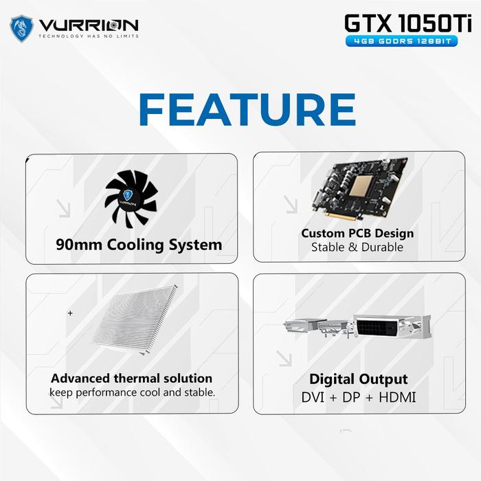 VGA VURRION GTX 1050 TI 4GB GDDR5 128 BIT BLACK SINGLE FAN - Gambar 4