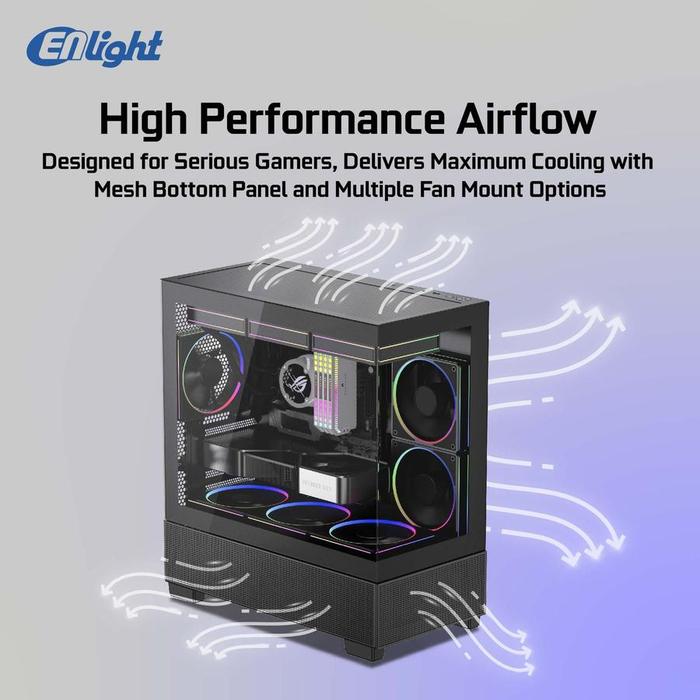 Casing ENLIGHT Z12 BLACK M-ATX PC Case Free 3 Fan - Gambar 3