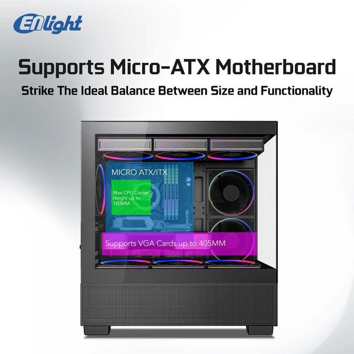 Casing ENLIGHT Z12 BLACK M-ATX PC Case Free 3 Fan - Gambar 4