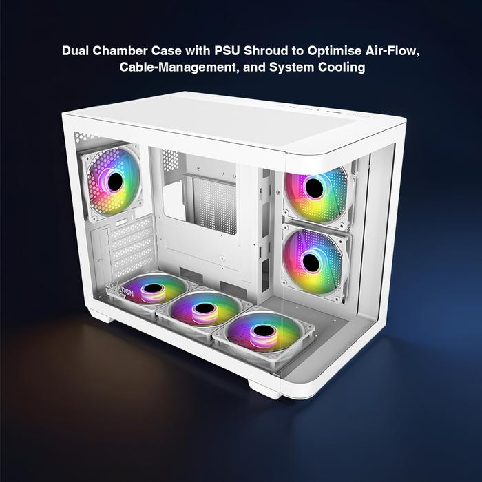 Armaggeddon Aquaron X-CURVE 285 M-ATX White Aquarium Gaming Case Tempered Glass - Gambar 3