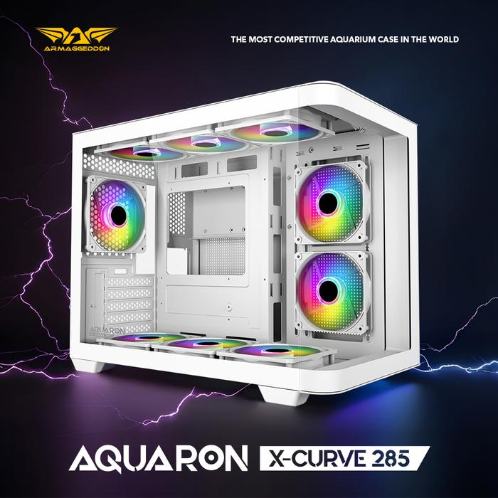 Armaggeddon Aquaron X-CURVE 285 M-ATX White Aquarium Gaming Case Tempered Glass - Gambar 2