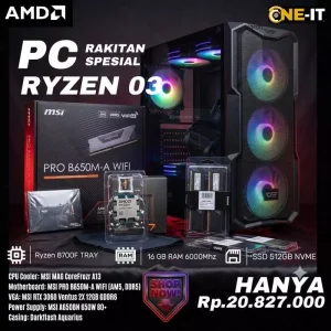 PC Ryzen 7 8700F RTX 3060 16GB DDR5 NVMe 512GB Gaming Editing