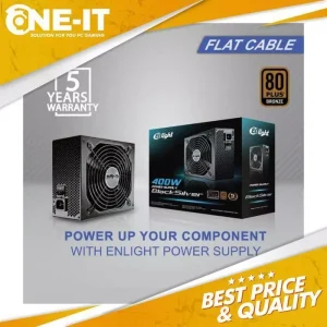 ENLIGHT Black Silver 400W 80+ Bronze PSU PC ATX Non VGA Cable